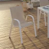 IDMarket 6 chaises de jardin blanc et beige empilables en métal et textilène* Salons De Jardin