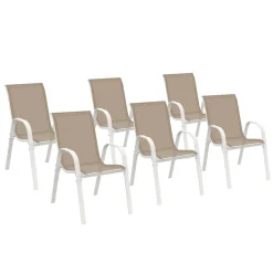 IDMarket 6 chaises de jardin blanc et beige empilables en métal et textilène* Salons De Jardin