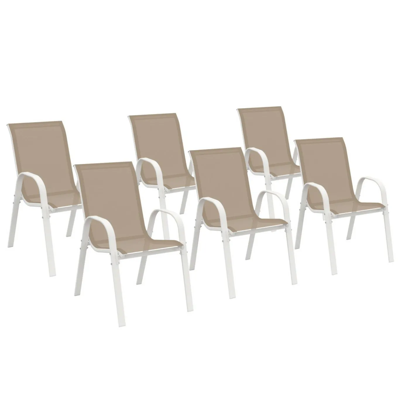 IDMarket 6 chaises de jardin blanc et beige empilables en métal et textilène* Salons De Jardin