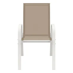 IDMarket 6 chaises de jardin blanc et beige empilables en métal et textilène* Salons De Jardin