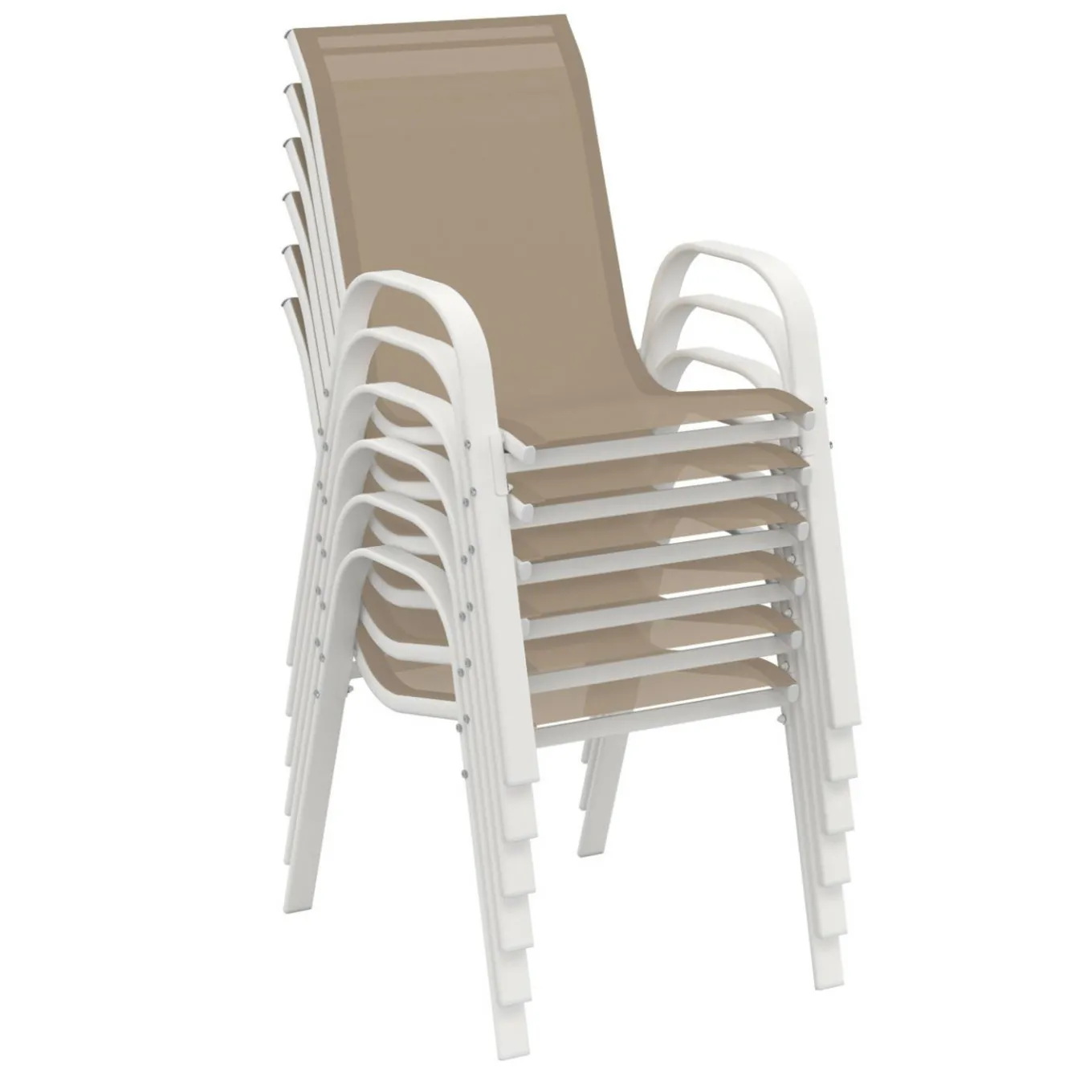 IDMarket 6 chaises de jardin blanc et beige empilables en métal et textilène* Salons De Jardin