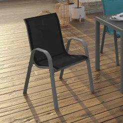 IDMarket 4 chaises de jardin en métal et textilène gris, noir et bleu* Salons De Jardin