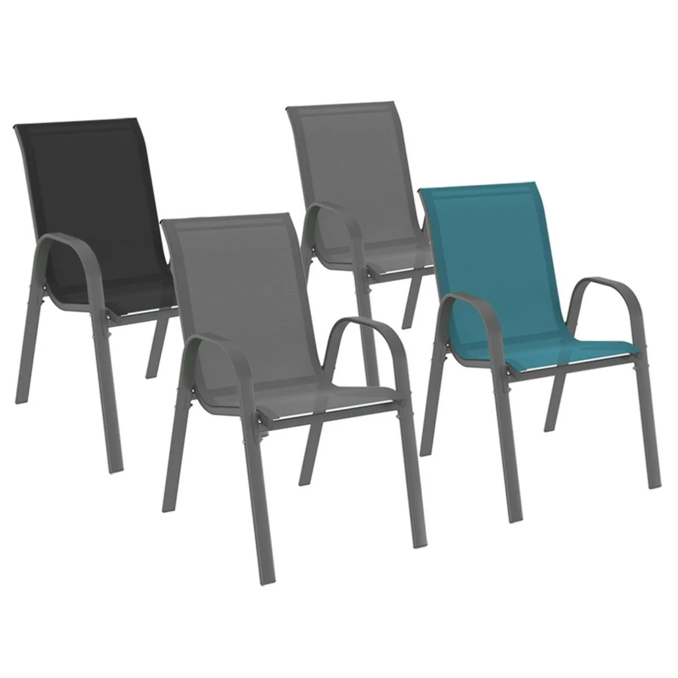 IDMarket 4 chaises de jardin en métal et textilène gris, noir et bleu* Salons De Jardin