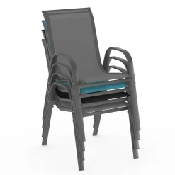 IDMarket 4 chaises de jardin en métal et textilène gris, noir et bleu* Salons De Jardin