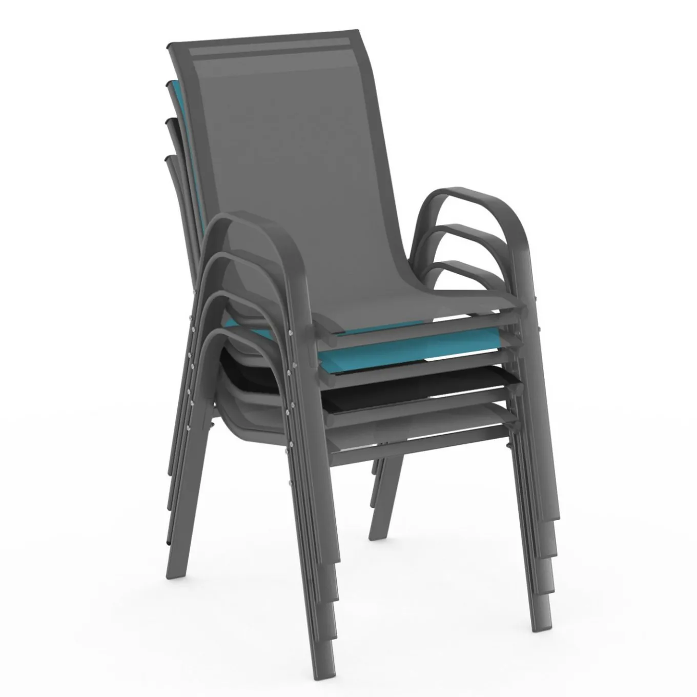 IDMarket 4 chaises de jardin en métal et textilène gris, noir et bleu* Salons De Jardin