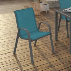 IDMarket 4 chaises de jardin en métal et textilène bleu canard* Salons De Jardin