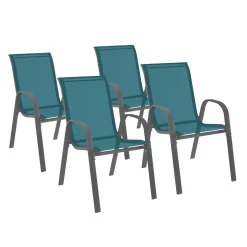 IDMarket 4 chaises de jardin en métal et textilène bleu canard* Salons De Jardin