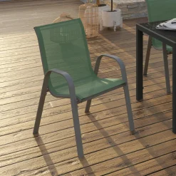 IDMarket 6 chaises de jardin vert olive empilables en métal et textilène* Salons De Jardin