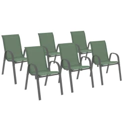 IDMarket 6 chaises de jardin vert olive empilables en métal et textilène* Salons De Jardin