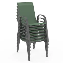 IDMarket 6 chaises de jardin vert olive empilables en métal et textilène* Salons De Jardin