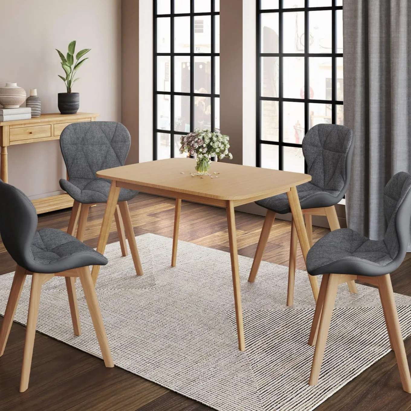 IDMarket 4 chaises en tissu et PU grises* Collection Scandinave|Tables Et Chaises