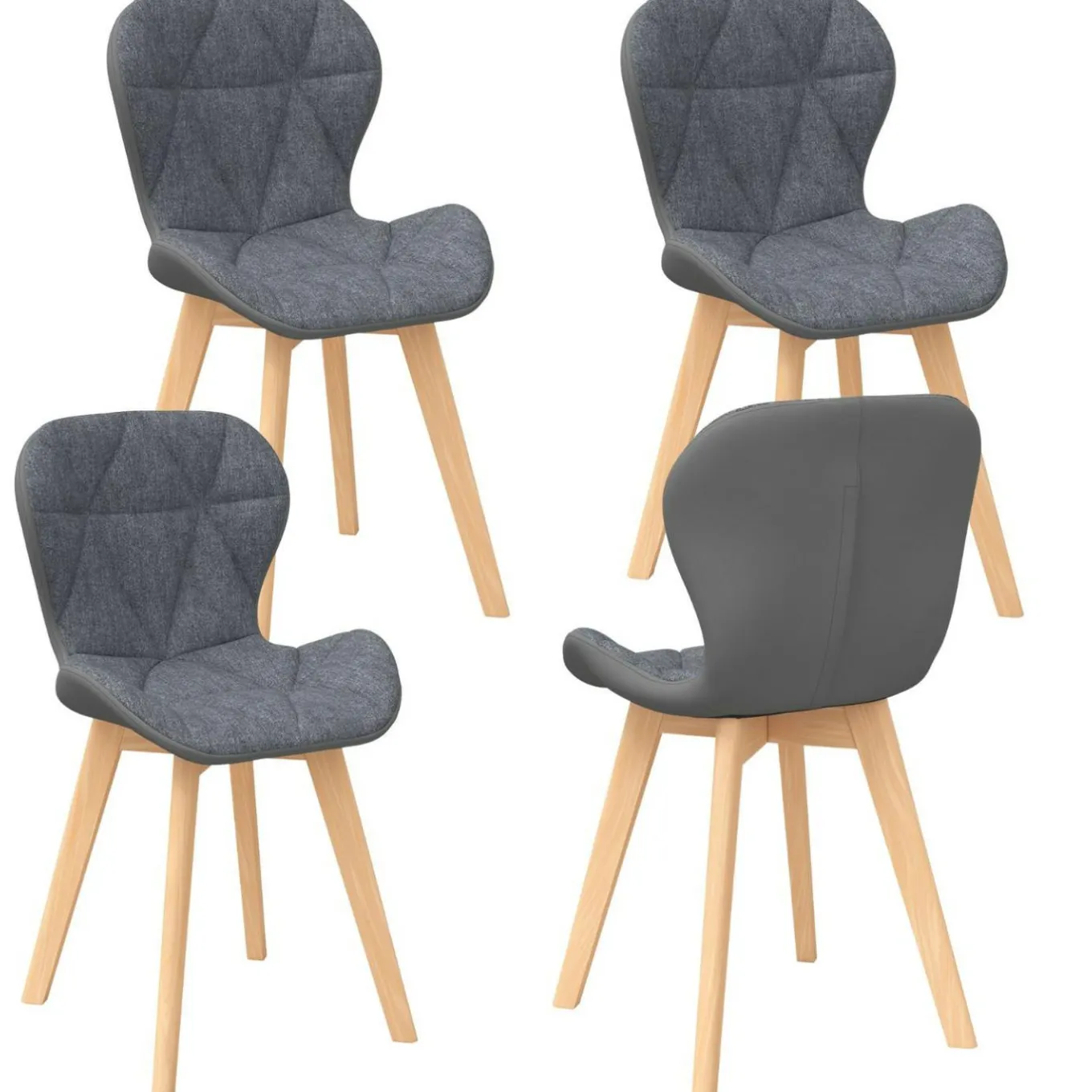 IDMarket 4 chaises en tissu et PU grises* Collection Scandinave|Tables Et Chaises