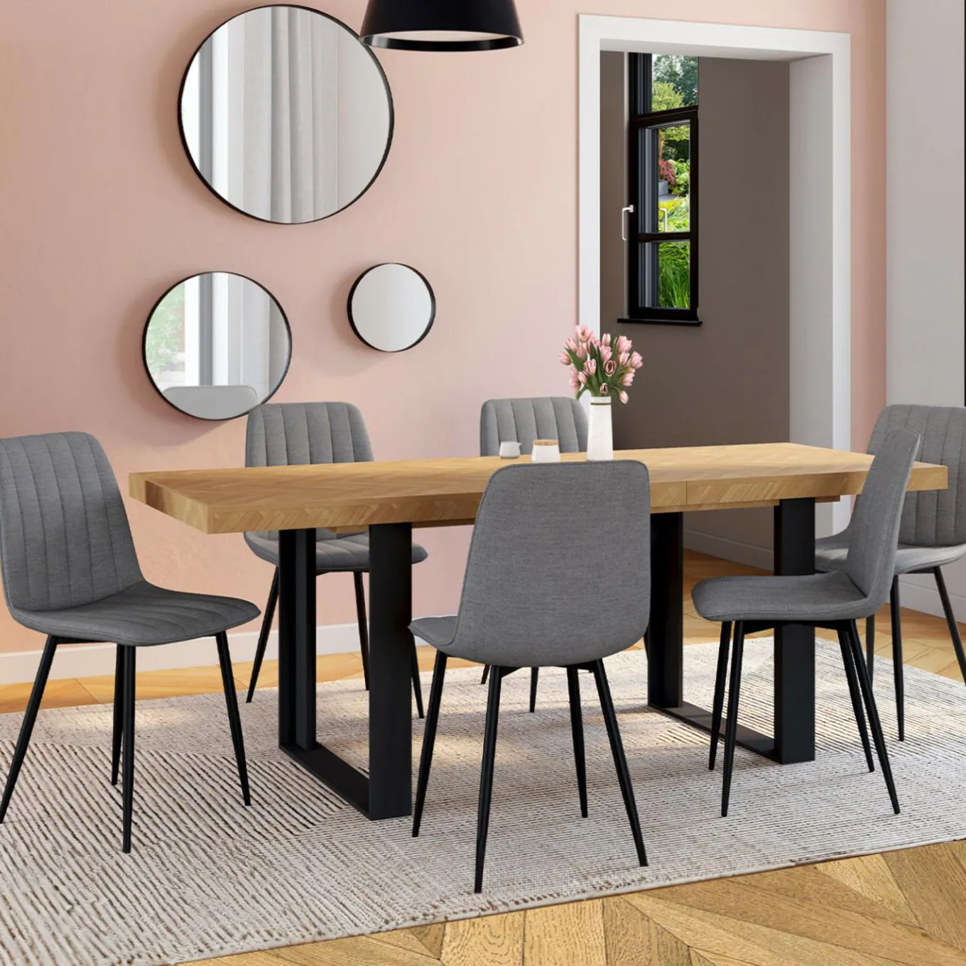 IDMarket 6 chaises en tissu gris clair* Chaises|Collection Moderne