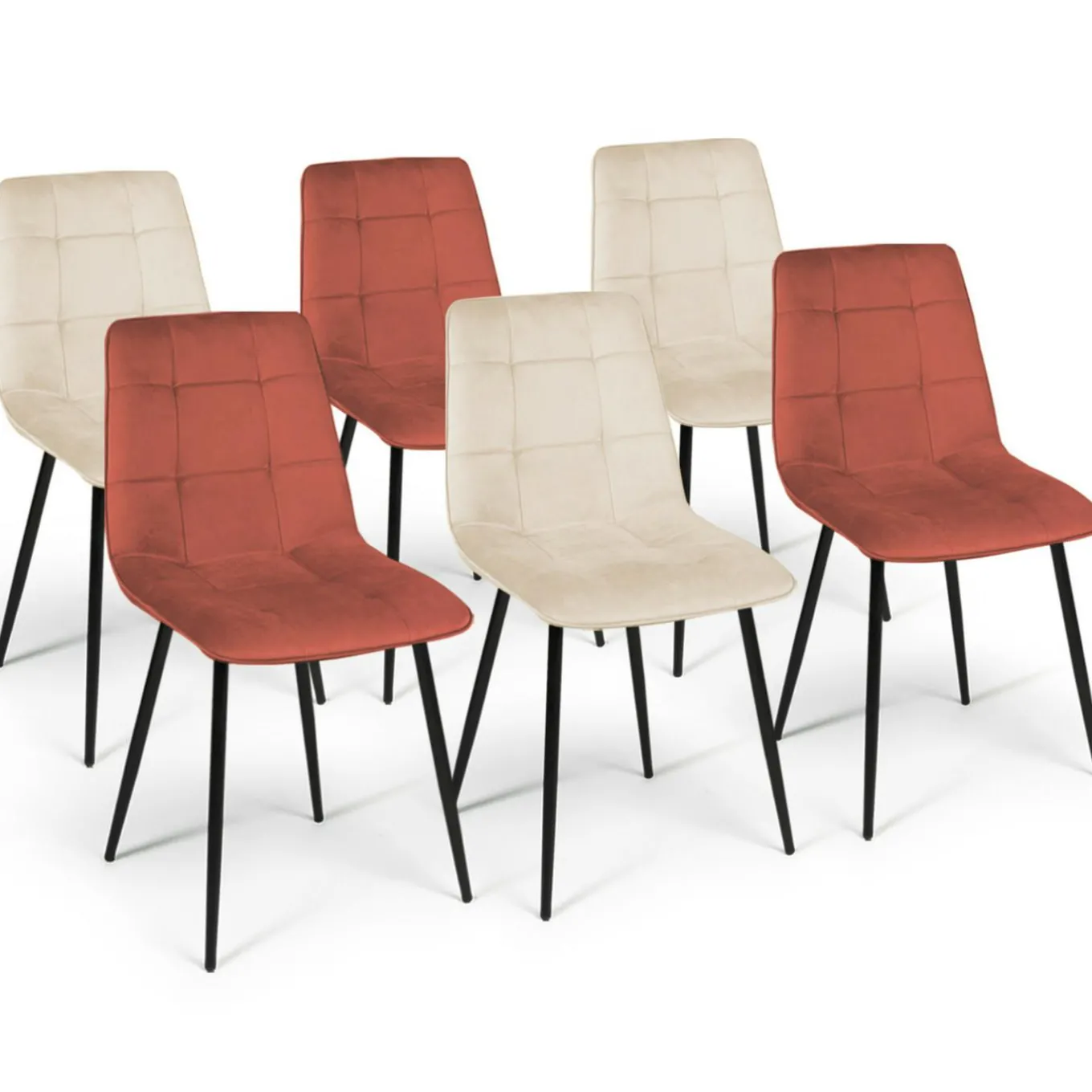 IDMarket 6 Chaises en velours mix color terracotta et beige* Chaises|Tables Et Chaises