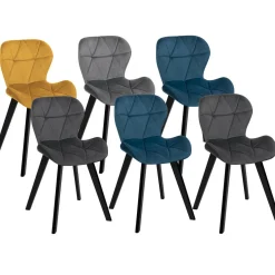 IDMarket 6 Chaises en velours mix color bleu, gris et jaune* Chaises|Salle À Manger Complète