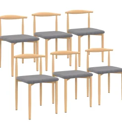 IDMarket 6 chaises imitation bois et tissu gris clair* Collection Scandinave|Tables Et Chaises