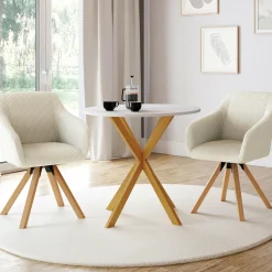 IDMarket 2 chaises pivotantes et fauteuils en velours beige* Chaises|Fauteuils