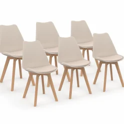 IDMarket 6 chaises scandinaves beiges* Collection Scandinave|Salle À Manger Complète