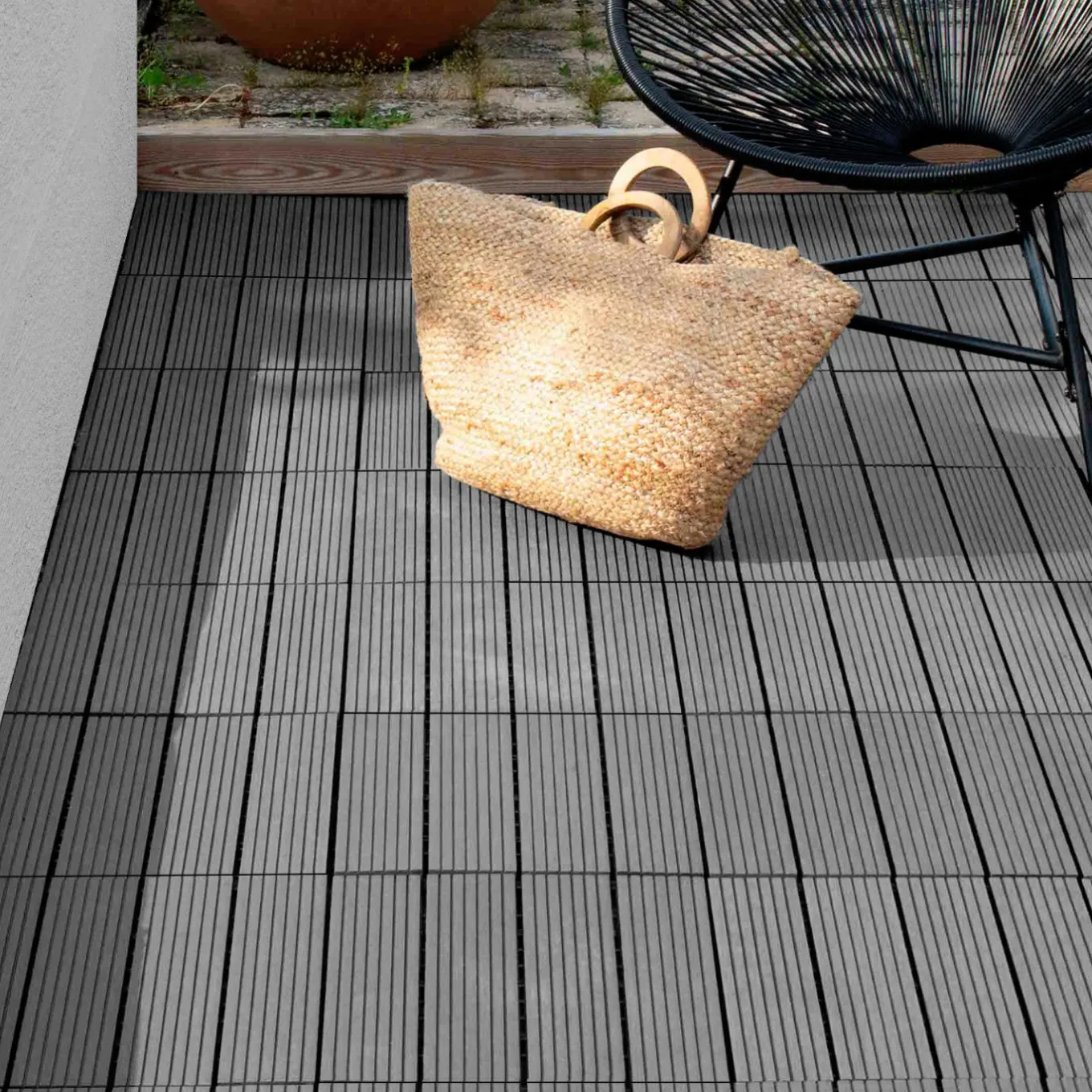 IDMarket 10 dalles de terrasse clipsables 30x30 cm en bois composite gris* Revêtement Sol Extérieur