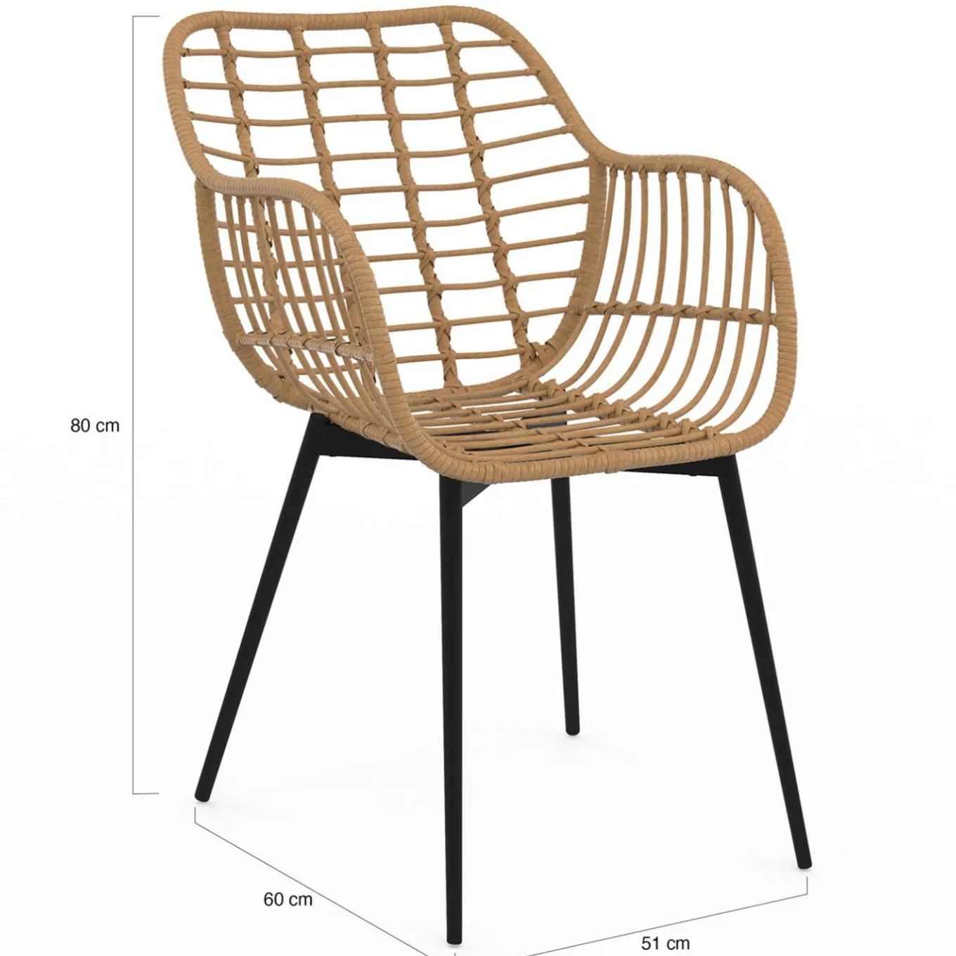 IDMarket 2 fauteuils de table effet rotin et pied métal noir* Collection Design|Collection Télétravail