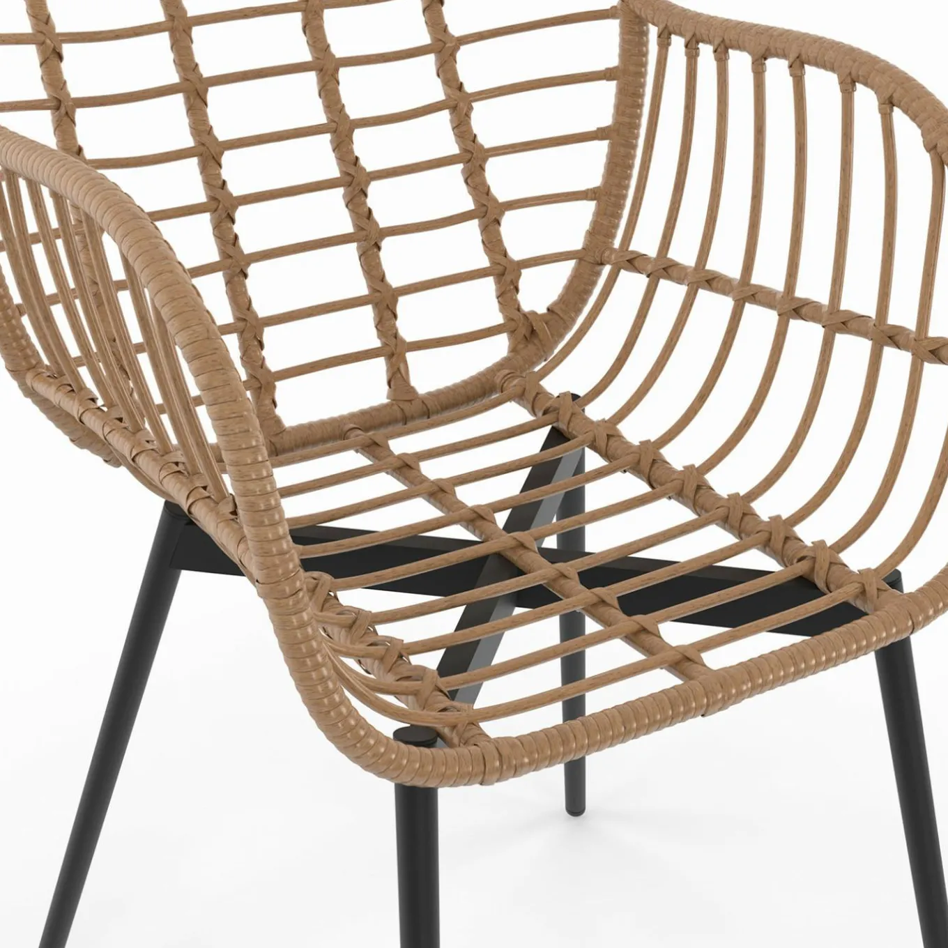 IDMarket 2 fauteuils de table effet rotin et pied métal noir* Collection Design|Collection Télétravail