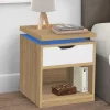 IDMarket 2 tables de chevet à LEDS tiroir et niche bois façon hêtre et blanc* Collection Design|Chambre Complète Adulte