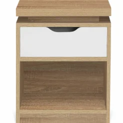 IDMarket 2 tables de chevet à LEDS tiroir et niche bois façon hêtre et blanc* Collection Design|Chambre Complète Adulte