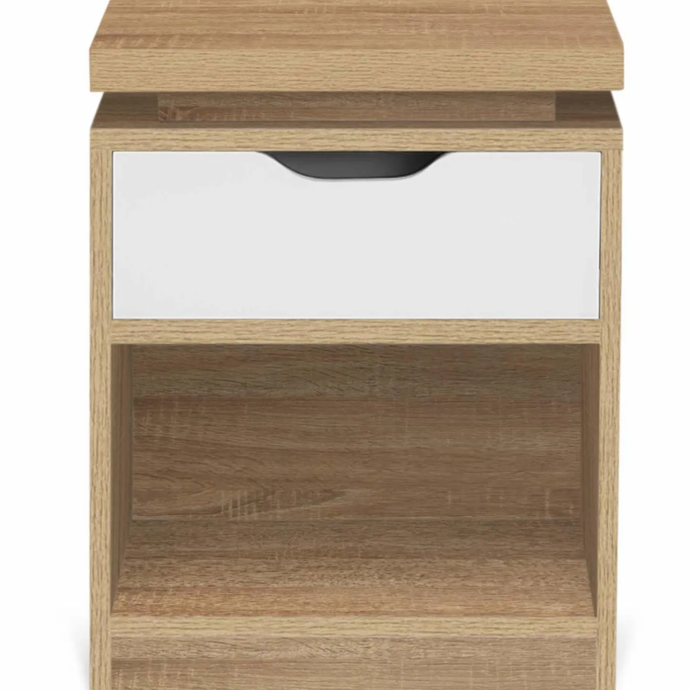 IDMarket 2 tables de chevet à LEDS tiroir et niche bois façon hêtre et blanc* Collection Design|Chambre Complète Adulte
