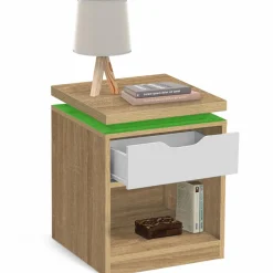 IDMarket 2 tables de chevet à LEDS tiroir et niche bois façon hêtre et blanc* Collection Design|Chambre Complète Adulte