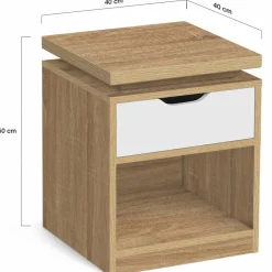 IDMarket 2 tables de chevet à LEDS tiroir et niche bois façon hêtre et blanc* Collection Design|Chambre Complète Adulte