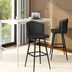 IDMarket 2 tabourets coquillages en velours gris anthracite* Tabourets De Bar|Chaises De Bar