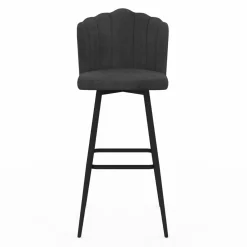 IDMarket 2 tabourets coquillages en velours gris anthracite* Tabourets De Bar|Chaises De Bar