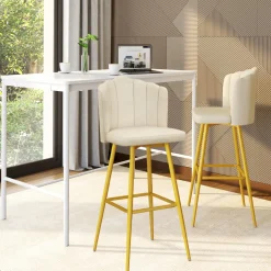 IDMarket 2 tabourets coquillages en velours crème* Tabourets De Bar|Chaises De Bar