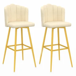 IDMarket 2 tabourets coquillages en velours crème* Tabourets De Bar|Chaises De Bar