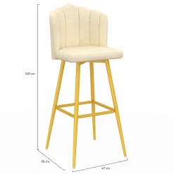 IDMarket 2 tabourets coquillages en velours crème* Tabourets De Bar|Chaises De Bar