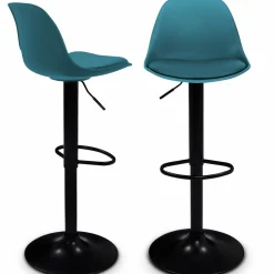 IDMarket 2 tabourets de bar design bleu canard et pied noir* Collection Contemporaine|Tabourets De Bar