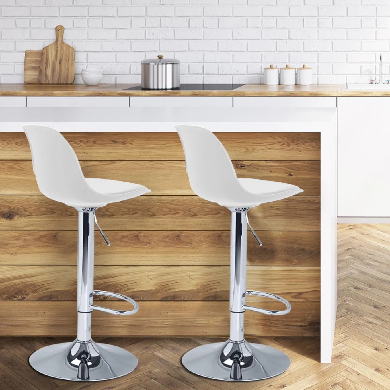IDMarket 2 tabourets de bar design blanc KARL* Collection Contemporaine|Tabourets De Bar