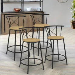 IDMarket 4 tabourets de bar industriel avec dossier arrondi* Tabourets De Bar|Chaises De Bar