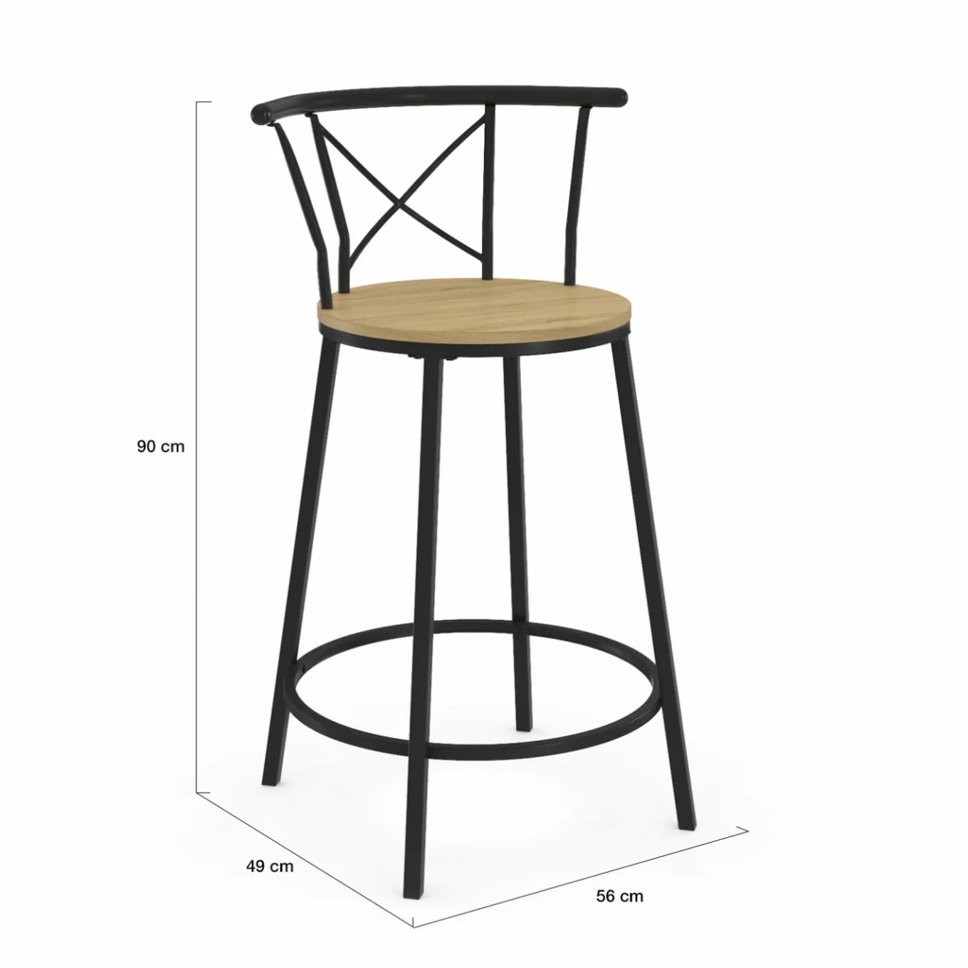 IDMarket 4 tabourets de bar industriel avec dossier arrondi* Tabourets De Bar|Chaises De Bar