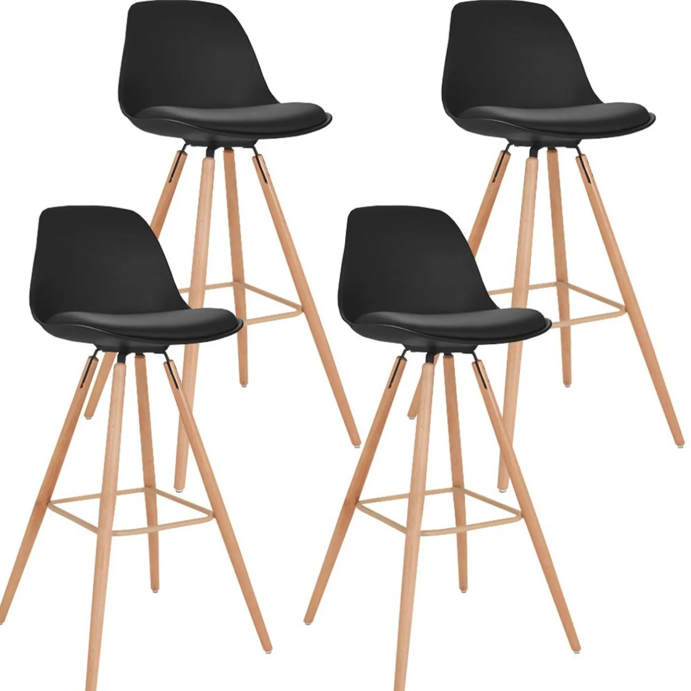 IDMarket 4 Tabourets de bar scandinaves noirs SARA* Collection Scandinave|Tabourets De Bar
