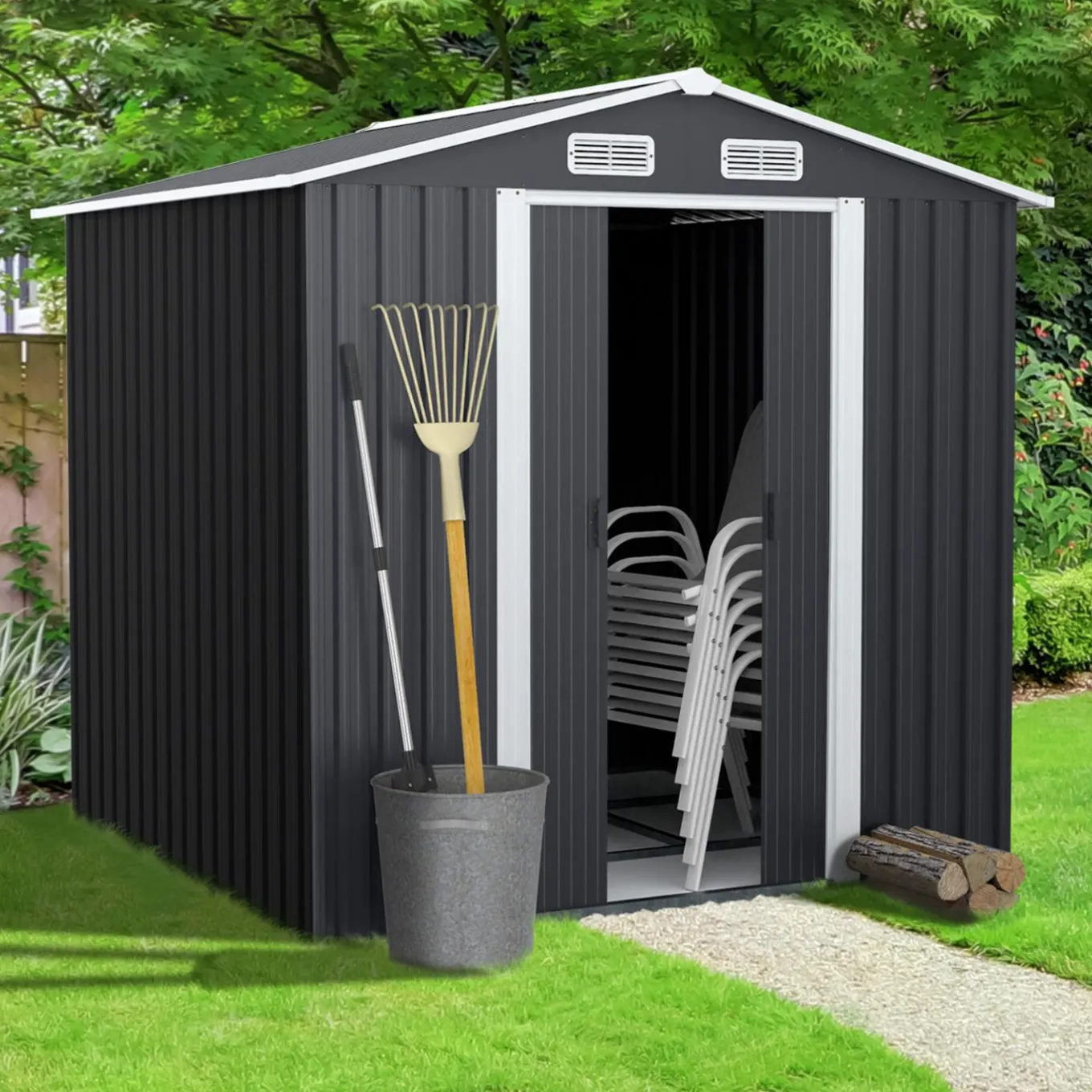 IDMarket Abri de jardin gris en acier galvanisé* Abris De Jardin