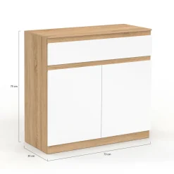 IDMarket Armoire à chaussures 12 paires 2 portes 1 tiroir blanc et effet bois* Collection Moderne|Petits Meubles