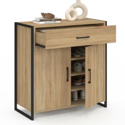 IDMarket Armoire à chaussures 12 paires 2 portes et 1 tiroir design industriel* Petits Meubles|Meubles À Chaussures