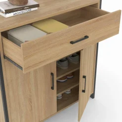 IDMarket Armoire à chaussures 12 paires 2 portes et 1 tiroir design industriel* Petits Meubles|Meubles À Chaussures