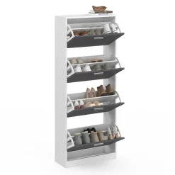 IDMarket Armoire à chaussures 4 portes grises* Meubles À Chaussures