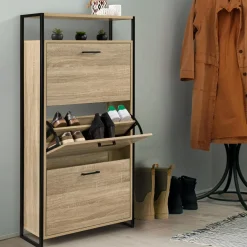 IDMarket Armoire à chaussures avec étagère bois et métal* Meubles En Bois|Collection Industrielle