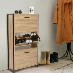 IDMarket Armoire à chaussures bois et métal* Meubles Hauts|Meubles En Bois