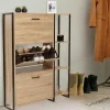 IDMarket Armoire à chaussures bois imitation hêtre et métal noir* Meubles Hauts|Meubles En Bois