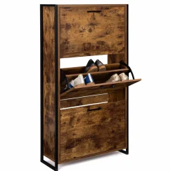 IDMarket Armoire à chaussures industrielle 3 portes effet vieilli* Collection Vintage|Collection Industrielle