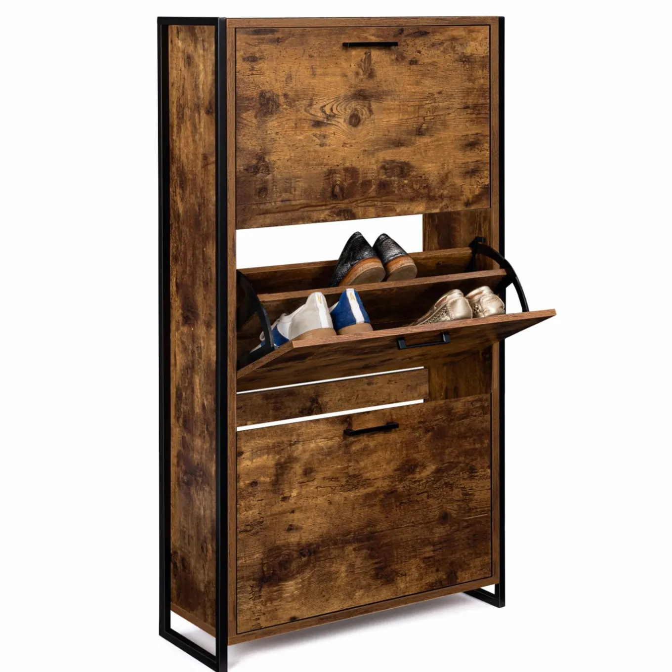 IDMarket Armoire à chaussures industrielle 3 portes effet vieilli* Collection Vintage|Collection Industrielle